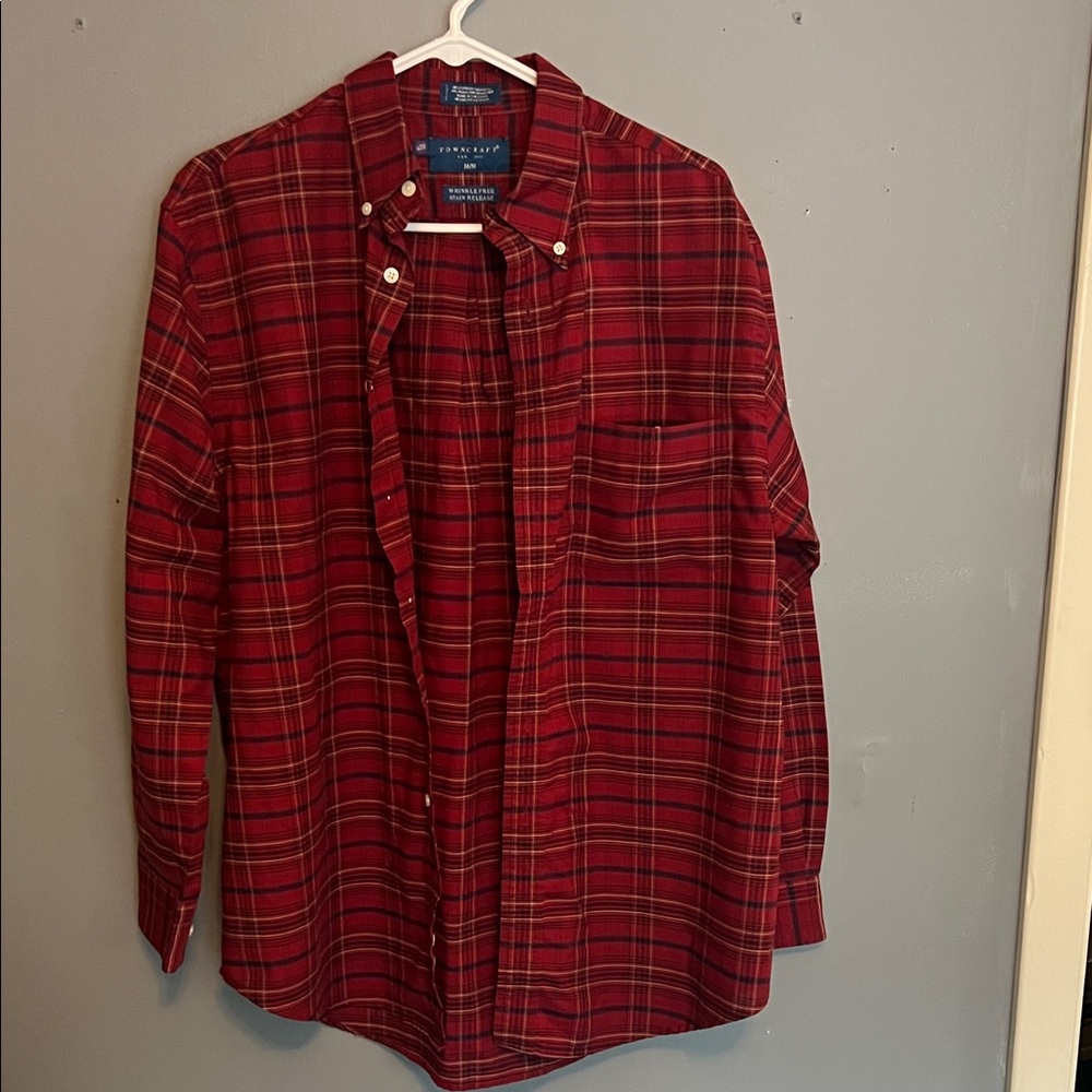 TownCraft Red Plaid Button-Down Size Medium Vintage Classic Casual Western